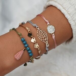 *CAMRYN* 4-Pc Leaf x Heart Fashion Bracelet Set